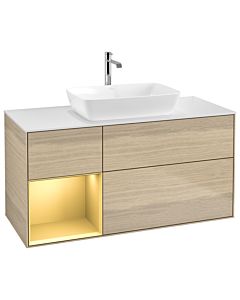 Villeroy und Boch Finion Villeroy und Boch G821HFPC 120cm, plaque de finition blanc mat, Emotion, étagères laqué or mat, Oak Veneer