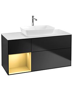 Villeroy und Boch Finion Waschtischunterschrank G821HFPD 120cm, Abdeckplatte white matt, Emotion, Regale Gold matt lacquer, Black matt lacquer