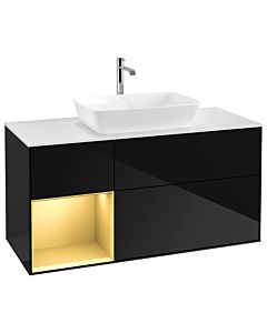 Villeroy und Boch Finion Villeroy und Boch G821HFPH 120cm, couvercle blanc mat, Emotion, étagères laqué or mat, Glossy Black Lacquer