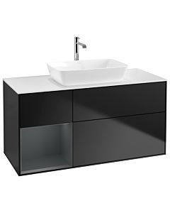 Villeroy und Boch Finion Villeroy und Boch G821HGPD 120cm, plaque de recouvrement blanc mat, Emotion, étagères laqué mat minuit, laqué noir mat