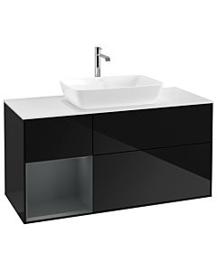 Villeroy und Boch Finion Waschtischunterschrank G821HGPH 120cm, Abdeckplatte white matt, Emotion, Regale Midnight matt lacquer, Glossy Black Lacquer
