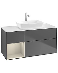 Villeroy und Boch Finion Waschtischunterschrank G821HHGK 120cm, Abdeckplatte white matt, Emotion, Regale sand matt lacquer, Anthracite matt