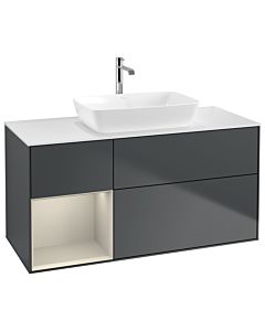 Villeroy und Boch Finion Waschtischunterschrank G821HHHG 120cm, Abdeckplatte white matt, Emotion, Regale sand matt lacquer, Midnight Blue Matt Lacquer