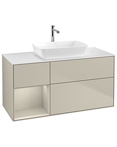 Villeroy und Boch Finion Waschtischunterschrank G821HHHH 120cm, Abdeckplatte white matt, Emotion, Regale sand matt lacquer, Sand Matt Lacquer