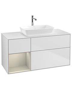 Villeroy und Boch Finion Waschtischunterschrank G821HHMT 120cm, Abdeckplatte white matt, Emotion, Regale sand matt lacquer, White matt lacquer