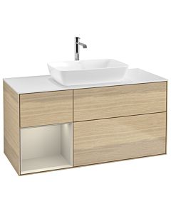 Villeroy und Boch Finion Waschtischunterschrank G821HHPC 120cm, Abdeckplatte white matt, Emotion, Regale sand matt lacquer, Oak Veneer