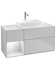 Villeroy und Boch Finion Waschtischunterschrank G821MTGJ 120cm, Abdeckplatte white matt, Emotion, Regale White matt lacquer, Light grey matt