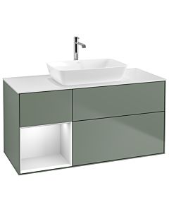 Villeroy und Boch Finion Waschtischunterschrank G821MTGM 120cm, Abdeckplatte white matt, Emotion, Regale White matt lacquer, Olive Matt Lacquer