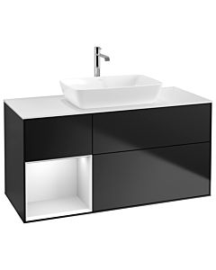 Villeroy und Boch Finion Waschtischunterschrank G821MTPD 120cm, Abdeckplatte white matt, Emotion, Regale White matt lacquer, Black matt lacquer