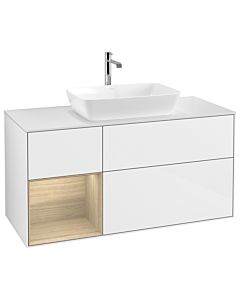 Villeroy und Boch Finion Waschtischunterschrank G821PCGF 120cm, Abdeckplatte white matt, Emotion, Regale Oak Veneer, Glossy white lacquer