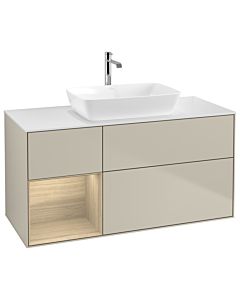 Villeroy und Boch Finion Waschtischunterschrank G821PCHH 120cm, Abdeckplatte white matt, Emotion, Regale Oak Veneer, Sand Matt Lacquer