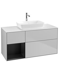 Villeroy und Boch Finion Villeroy und Boch G821PDGJ 120cm, plaque de recouvrement blanc mat, Emotion, étagères laqué noir mat, gris clair mat