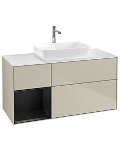 Villeroy und Boch Finion Waschtischunterschrank G821PDHH 120cm, Abdeckplatte white matt, Emotion, Regale Black matt lacquer, Sand Matt Lacquer