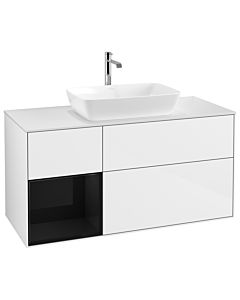 Villeroy und Boch Finion Waschtischunterschrank G821PHGF 120cm, Abdeckplatte white matt, Emotion, Regale Glossy black lacquer, Glossy white lacquer
