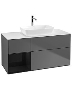 Villeroy und Boch Finion Waschtischunterschrank G821PHGK 120cm, Abdeckplatte white matt, Emotion, Regale Glossy black lacquer, Anthracite matt