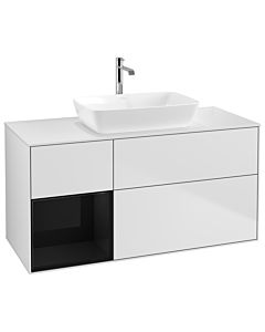 Villeroy und Boch Finion Waschtischunterschrank G821PHMT 120cm, Abdeckplatte white matt, Emotion, Regale Glossy black lacquer, White matt lacquer