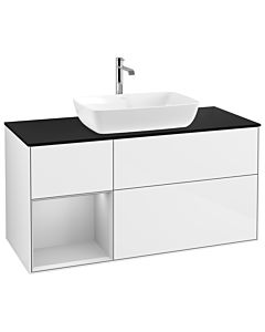 Villeroy und Boch Finion Villeroy und Boch G822GJGF 120cm, plaque de finition noir mat, Emotion, étagères Laque gris clair mat, Laque blanc brillant