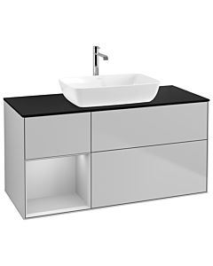 Villeroy und Boch Finion Waschtischunterschrank G822GJGJ 120cm, Abdeckplatte black matt, Emotion, Regale Light grey matt lacquer, Light grey matt