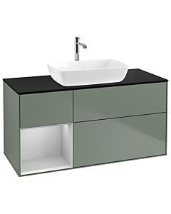 Villeroy und Boch Finion Villeroy und Boch G822GJGM 120cm, plaque de finition noir mat, Emotion, étagères Laque gris clair mat, Olive Matt Lacquer