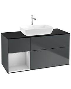 Villeroy und Boch Finion Waschtischunterschrank G822GJHG 120cm, Abdeckplatte black matt, Emotion, Regale Light grey matt lacquer, Midnight Blue Matt Lacquer