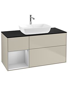 Villeroy und Boch Finion Waschtischunterschrank G822GJHH 120cm, Abdeckplatte black matt, Emotion, Regale Light grey matt lacquer, Sand Matt Lacquer
