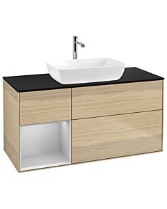 Villeroy und Boch Finion Waschtischunterschrank G822GJPC 120cm, Abdeckplatte black matt, Emotion, Regale Light grey matt lacquer, Oak Veneer