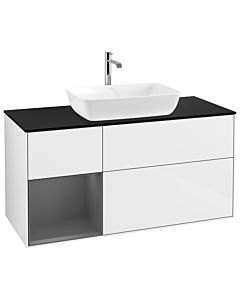 Villeroy und Boch Finion Waschtischunterschrank G822GKGF 120cm, Abdeckplatte black matt, Emotion, Regale Anthracite matt lacquer, Glossy white lacquer