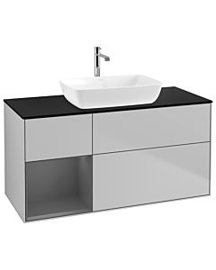 Villeroy und Boch Finion Waschtischunterschrank G822GKGJ 120cm, Abdeckplatte black matt, Emotion, Regale Anthracite matt lacquer, Light grey matt