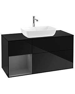 Villeroy und Boch Finion Waschtischunterschrank G822GKPH 120cm, Abdeckplatte black matt, Emotion, Regale Anthracite matt lacquer, Glossy Black Lacquer