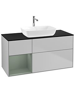 Villeroy und Boch Finion Villeroy und Boch G822GMGJ 120cm, plaque de finition noir mat, Emotion, étagères laqué olive mat, gris clair mat