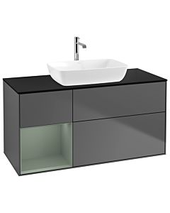 Villeroy und Boch Finion Villeroy und Boch G822GMGK 120cm, plaque de finition noir mat, Emotion, étagères laqué olive mat, anthracite mat