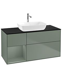 Villeroy und Boch Finion Villeroy und Boch G822GMGM 120cm, plaque de finition noir mat, Emotion, étagères olive laqué mat, Olive Matt Lacquer