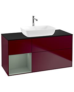 Villeroy und Boch Finion Waschtischunterschrank G822GMHB 120cm, Abdeckplatte black matt, Emotion, Regale Olive matt lacquer, Peony Matt