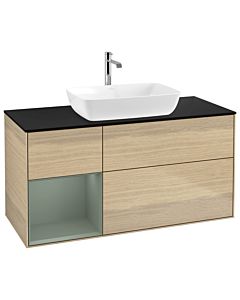 Villeroy und Boch Finion Waschtischunterschrank G822GMPC 120cm, Abdeckplatte black matt, Emotion, Regale Olive matt lacquer, Oak Veneer