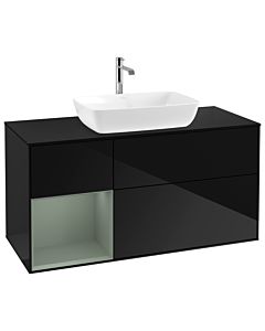 Villeroy und Boch Finion Waschtischunterschrank G822GMPH 120cm, Abdeckplatte black matt, Emotion, Regale Olive matt lacquer, Glossy Black Lacquer