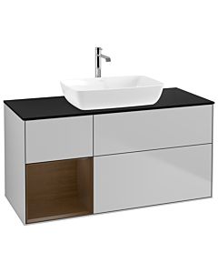 Villeroy und Boch Finion Waschtischunterschrank G822GNGJ 120cm, Abdeckplatte black matt, Emotion, Regale Walnut Veneer, Light grey matt