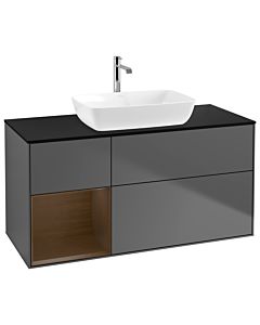 Villeroy und Boch Finion Villeroy und Boch G822GNGK 120cm, plaque de finition noir mat, Emotion, étagères Walnut Veneer , anthracite mat