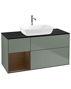 Villeroy und Boch Finion Waschtischunterschrank G822GNGM 120cm, Abdeckplatte black matt, Emotion, Regale Walnut Veneer, Olive Matt Lacquer