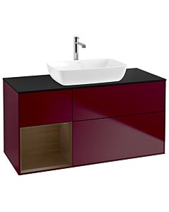 Villeroy und Boch Finion Waschtischunterschrank G822GNHB 120cm, Abdeckplatte black matt, Emotion, Regale Walnut Veneer, Peony Matt