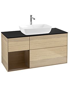 Villeroy und Boch Finion Waschtischunterschrank G822GNPC 120cm, Abdeckplatte black matt, Emotion, Regale Walnut Veneer, Oak Veneer