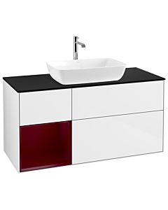 Villeroy und Boch Finion Villeroy und Boch Finion G822HBGF 120cm, cover plate black matt, Emotion, shelves Peony matt lacquer, glossy white lacquer
