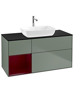 Villeroy und Boch Finion Villeroy und Boch G822HBGM 120cm, plaque de finition noire mate, Emotion, étagères Peony laqué mat, Olive Matt Lacquer