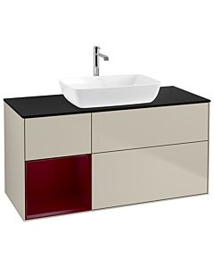 Villeroy und Boch Finion Waschtischunterschrank G822HBHH 120cm, Abdeckplatte black matt, Emotion, Regale Peony matt lacquer, Sand Matt Lacquer