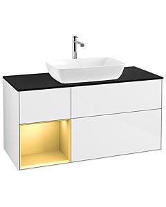 Villeroy und Boch Finion Villeroy und Boch Finion G822HFGF 120cm, cover plate black matt, Emotion, shelves gold matt lacquer, glossy white lacquer