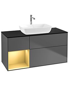 Villeroy und Boch Finion Villeroy und Boch G822HFGK 120cm, plaque de finition noir mat, Emotion, étagères laqué or mat, anthracite mat