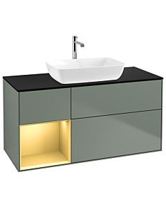 Villeroy und Boch Finion Waschtischunterschrank G822HFGM 120cm, Abdeckplatte black matt, Emotion, Regale Gold matt lacquer, Olive Matt Lacquer