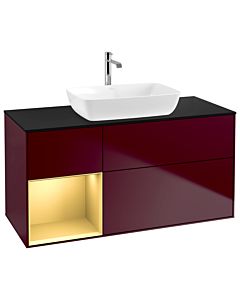 Villeroy und Boch Finion Waschtischunterschrank G822HFHB 120cm, Abdeckplatte black matt, Emotion, Regale Gold matt lacquer, Peony Matt
