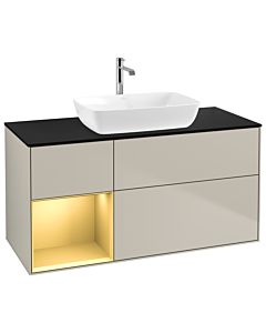 Villeroy und Boch Finion Waschtischunterschrank G822HFHH 120cm, Abdeckplatte black matt, Emotion, Regale Gold matt lacquer, Sand Matt Lacquer