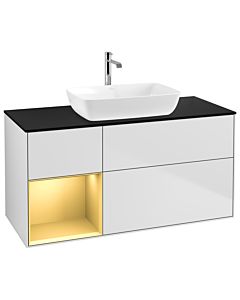 Villeroy und Boch Finion Villeroy und Boch G822HFMT 120cm, plaque de finition noir mat, Emotion, étagères laqué or mat, laqué blanc mat