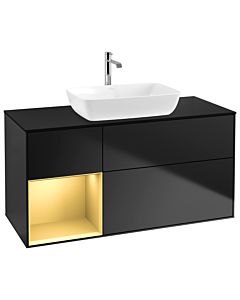 Villeroy und Boch Finion Villeroy und Boch G822HFPD 120cm, plaque de finition noir mat, Emotion, étagères laqué or mat, laqué noir mat